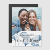 私のメイド・オブ・オーナー(花嫁付き添い人)青と白の写真 マグネット招待状 (正面/裏面)