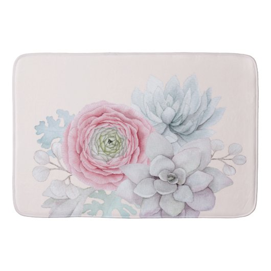 私のメキシコのパステルピンクの多肉植物の庭 バスマット (正面)