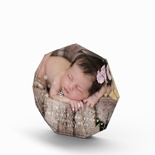 私のモダン初めてのクリスマススノーフレーク写真キープサック フォトブロック (右)