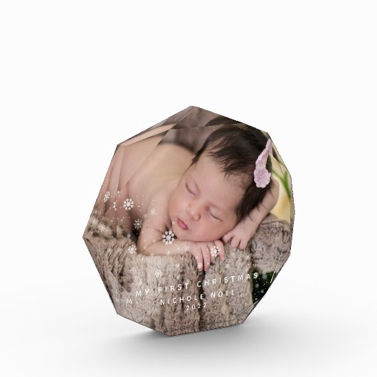 私のモダン初めてのクリスマススノーフレーク写真キープサック フォトブロック (左)