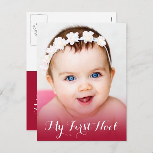 私のモダン初めてのクリスマスベビーPhoto Red シーズンポストカード (正面/裏面)
