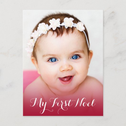 私のモダン初めてのクリスマスベビーPhoto Red シーズンポストカード (正面)