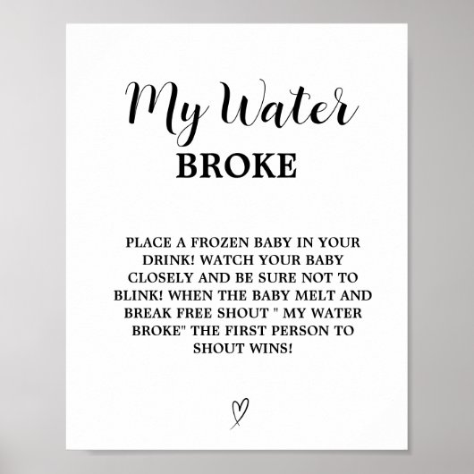 私のモダン水はベビー赤ちゃんシャワーのゲームサインを壊した ポスター (正面)
