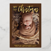 私のモダン第1回クリスマスベビー写真 箔シーズンカード (正面)