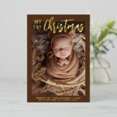 私のモダン第1回クリスマスベビー写真 箔シーズンカード (立ち正面)