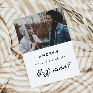 私のモダン花婿介添人の写真カード 招待状