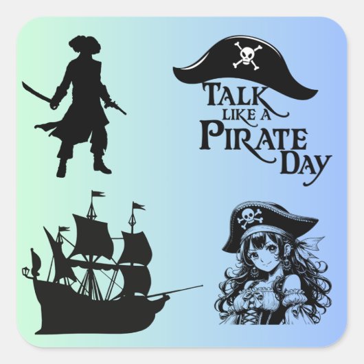 私のユニーク海賊ステッカー:アドベンチャー待ち スクエアシール (正面)