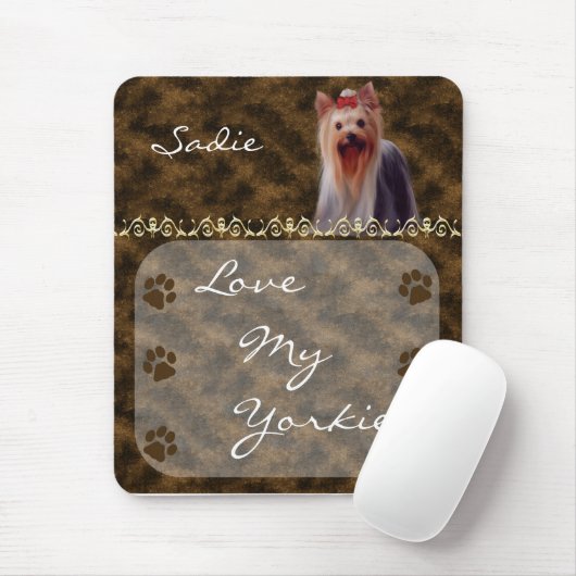 私のヨークシャーテリアのヨークシャテリアのマウスパッド-茶色--を愛して下さい マウスパッド (マウス)