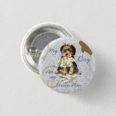 私のヨークシャーテリアは私のレッスン・プランを食べました 缶バッジ (正面&裏面)