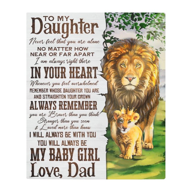 私のライオンの娘への贈り物、娘の誕生日ギフト メタルプリント (正面)