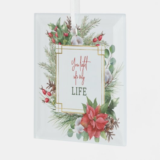 私のライフポインセチアのフレームを点灯 ガラスオーナメント (正面左)