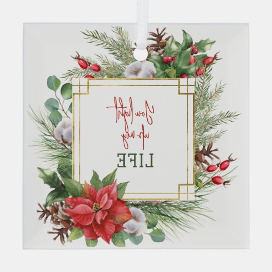 私のライフポインセチアのフレームを点灯 ガラスオーナメント (裏面)