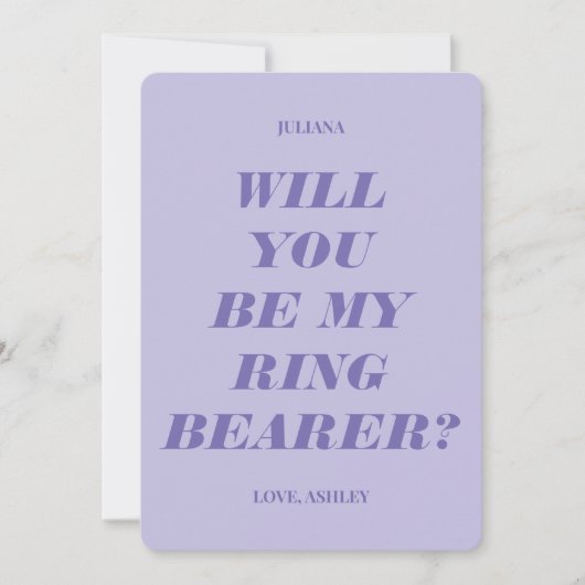 私のリングベアーになってくれる? 現代風 テキスト ラベンダー 招待状 (正面)