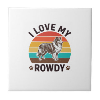 私のレトロなコリー犬デザインが大好き_Rowdy Collie_1 タイル