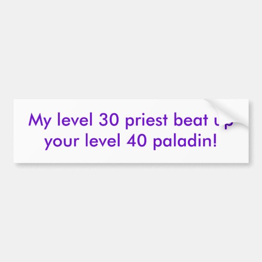 私のレベル30の司祭はあなたのレベル40の義侠の士を打ちのめしました! バンパーステッカー (正面)