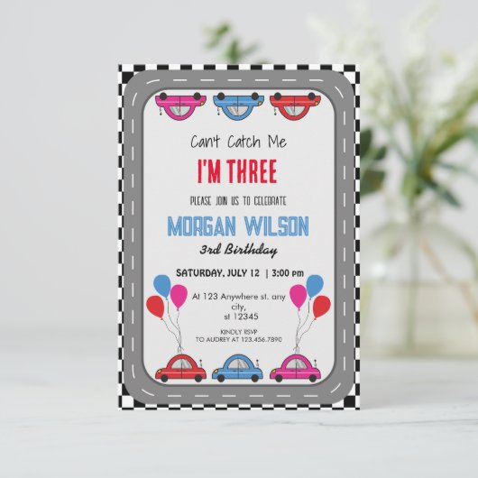 私のレースカーの誕生日パーティーをキャッチできない 招待状 (スタンド正面)