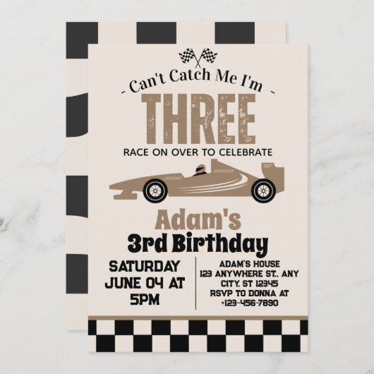 私のレースカーボーイ3rd誕生日パーティーをキャッチできない 招待状 (正面/裏面)