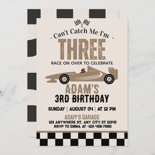 私のレースカーボーイ3rd誕生日パーティーをキャッチできない 招待状 (正面/裏面)