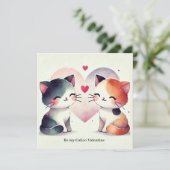 "私の三色猫のバレンタインに" 水彩画の可愛い猫たち シーズンカード (スタンド正面)