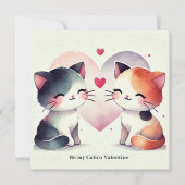 "私の三色猫のバレンタインに" 水彩画の可愛い猫たち シーズンカード (正面)