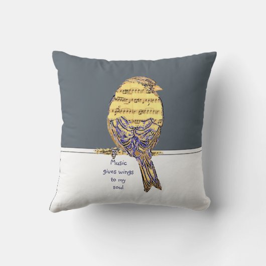 私の与え魂に音楽の翼ミュージックノートバードの引用文 クッション (裏面)