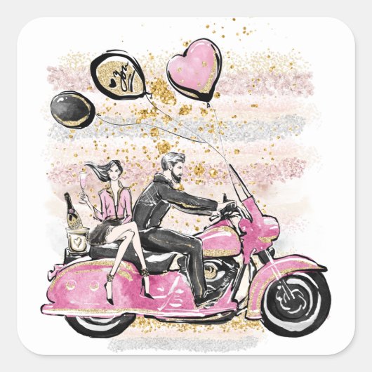 私の世界を揺るがす | カップル バイク サブリミネーション スクエアシール (正面)