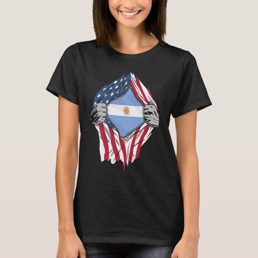 私の中のアルゼンチンの血液アルゼンチン国旗 Tシャツ (正面)