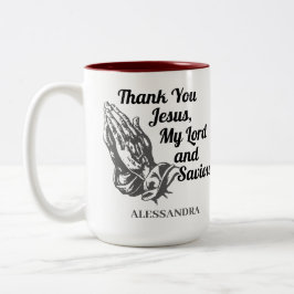 私の主と救い主のイエス・ハンズに感謝 ツートーンマグカップ