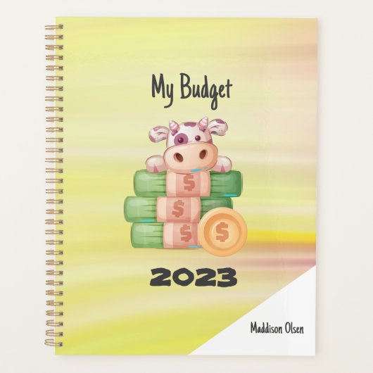 私の予算かわいい金の牛の大理石の名前 プランナー手帳 (正面)