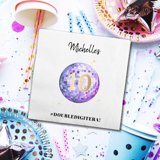 私の二桁の時代10誕生日の紫の釉薬 スタンダードカクテルナプキン