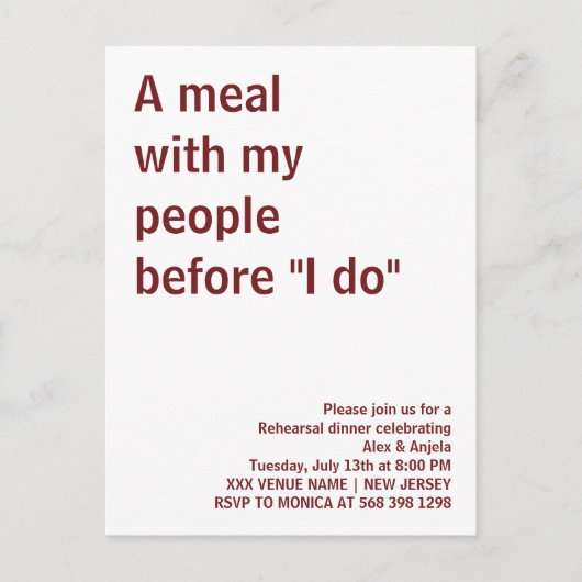 私の人々と「I do」前の楽しい素朴な食事 ポストカード (正面)