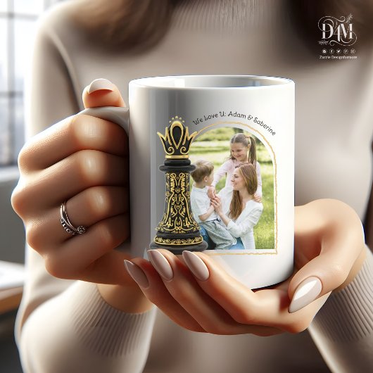 私の人生の女王ママ ゴールドスクリプト ブラックチェス コーヒーマグカップ