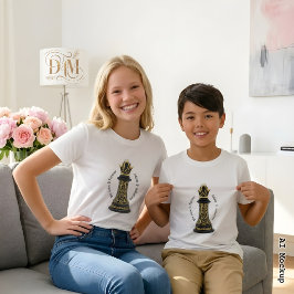 私の人生の女王様 MOM ゴールドスクリプト ブラックチェス Tシャツ