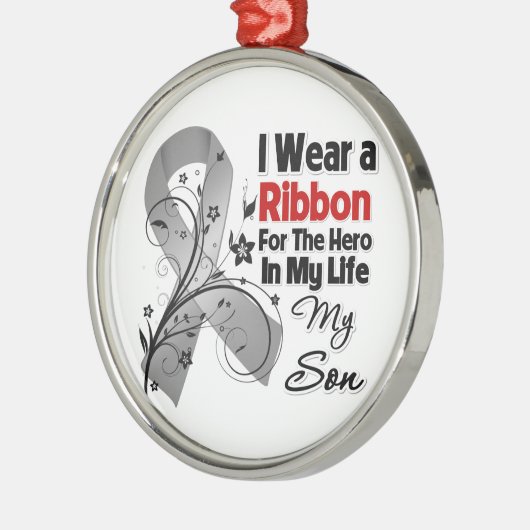 私の人生の息子のヒーロー脳癌 メタルオーナメント (左)