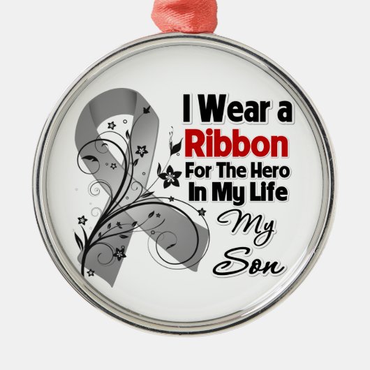 私の人生の息子のヒーロー脳癌 メタルオーナメント (正面)