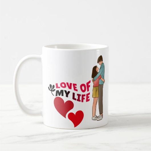 私の人生の愛，二つのハート,赤いハート，カップル コーヒーマグカップ (左)