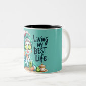 私の人生の最高のマグを生きる ツートーンマグカップ (正面右)