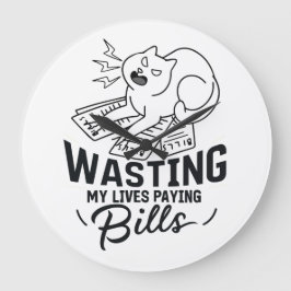 私の人生を無駄にするおもしろい猫デザイン ラージ壁時計