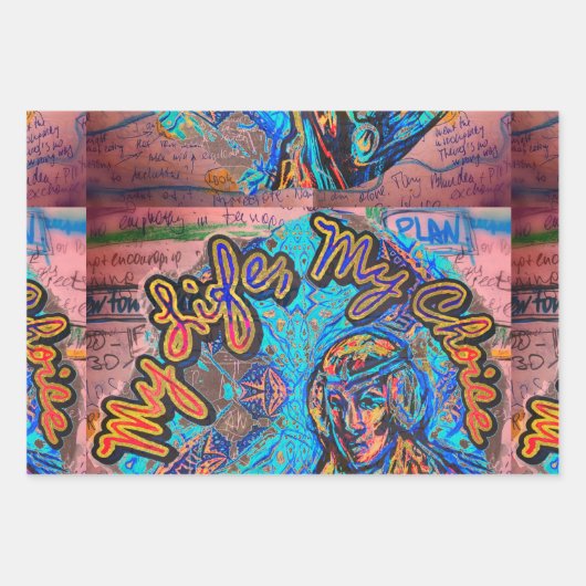 私の人生、私の選択。プリンセスのような女性とフラクタル ラッピングペーパーシート (正面3)