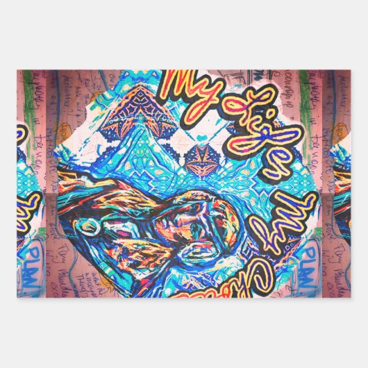 私の人生、私の選択。プリンセスのような女性とフラクタル ラッピングペーパーシート (正面)