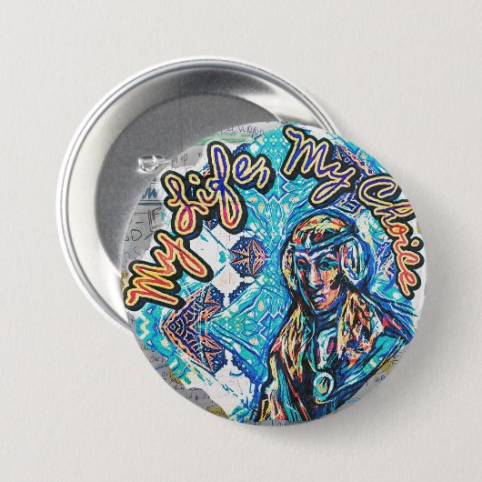 私の人生、私の選択。プリンセスのような女性とフラクタル 缶バッジ (正面&裏面)