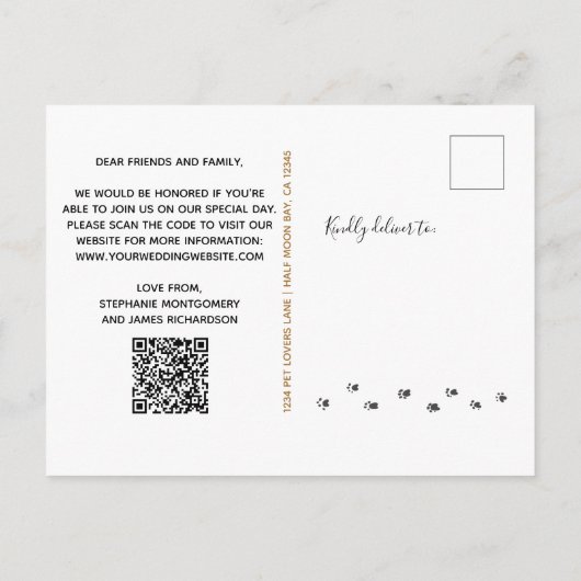 私の人間が結婚しているペットの写真結婚の インビテーションポストカード (裏面)