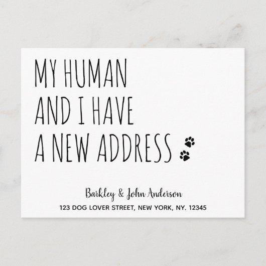 私の人間と私は新しいアドレスを持っている犬を移動 案内ポストカード (正面)