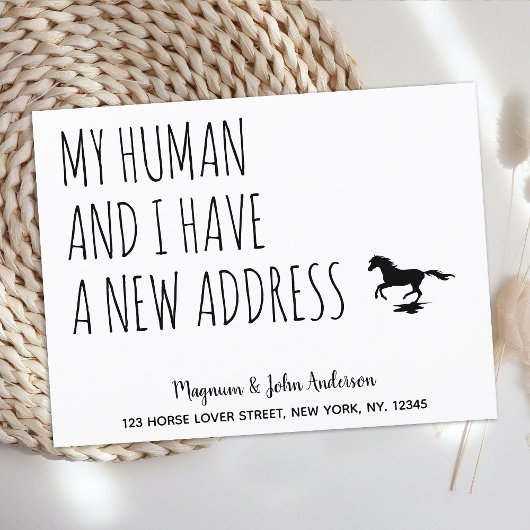 私の人間と私は新しいアドレス馬を移動している 案内ポストカード