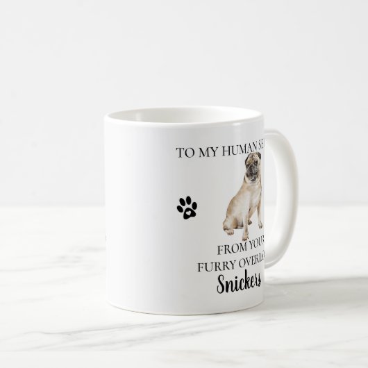 私の人間の召使いおもしろい犬ギフトパグへ コーヒーマグカップ (正面右)