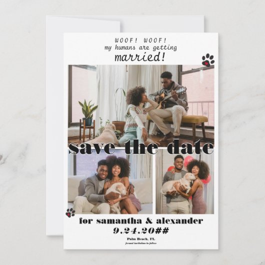 私の人間の結婚写真コラージュ 犬の結婚式 セーブザデート (正面)
