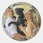 私の人間は結婚しているカスタム犬の写真 ラウンドシール (正面)