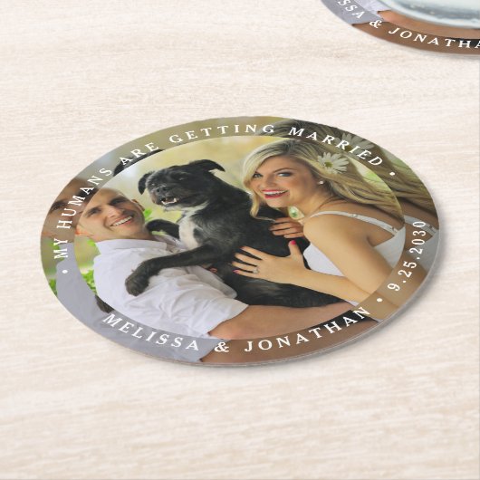 私の人間は結婚しているカスタム犬の写真 ラウンドペーパーコースター (アングル)