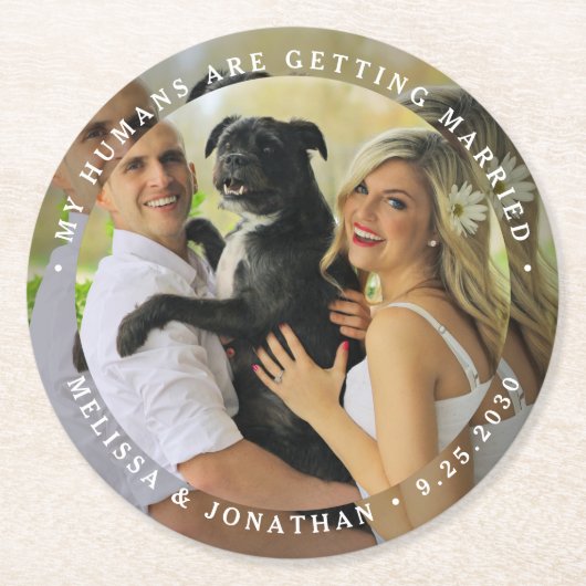 私の人間は結婚しているカスタム犬の写真 ラウンドペーパーコースター (正面)