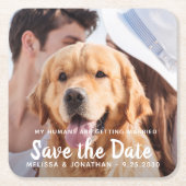 私の人間は結婚している婚約犬の写真 スクエアペーパーコースター (正面)